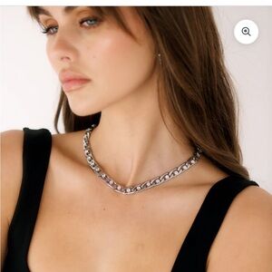 Mazin Jewels Silver Rhinestone Chain Link Necklace - As Seen on Taylor Swift